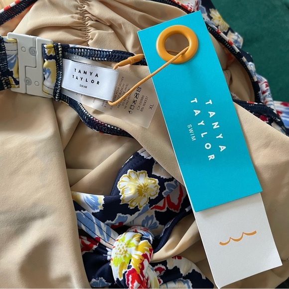 Tanya Taylor Coraline Cut Out Blue Floral Ruffles One Piece Swimsuit NWT Size XL - Picture 7 of 12